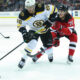 Boston Bruinsin David Pastrnak osui New Jersey Devilsia vastaan kahdesti.
